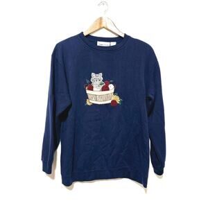 Bonnie Evans Cat in Apple Basket Crew Sweatshirt Sz M Casual Vintage Grannycore